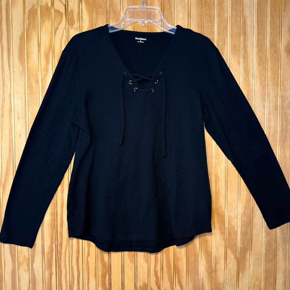 Ruff Hewn Black Lace-Up Blouse
